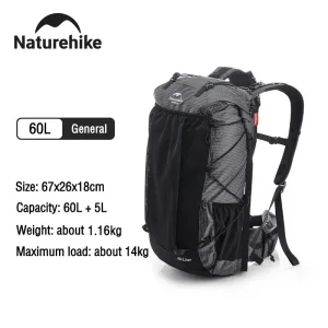 Naturehike Backpack 60+5L Waterproof Travel Bag With Rain Cover
